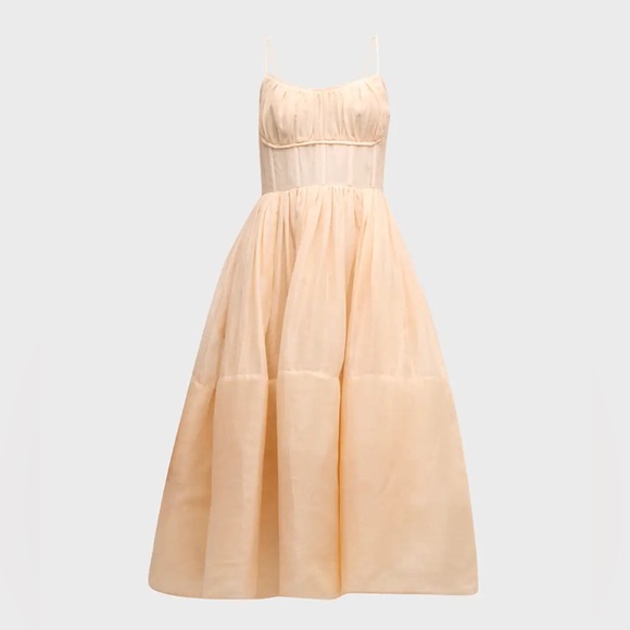 ZIMMERMANN Natura Ruched A-line Midi Dress In Light Peach